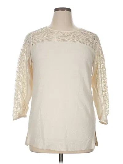 Pre-owned Lucky Brand 3/4 Sleeve Top Ivory Mock Neckline Tops In White