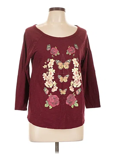Pre-owned Lucky Brand 3/4 Sleeve T-shirt In Burgundy