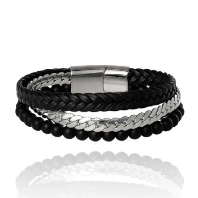 Lucky Brand 3-row Chain & Bead Bracelet, Black, Magnetic Clasp