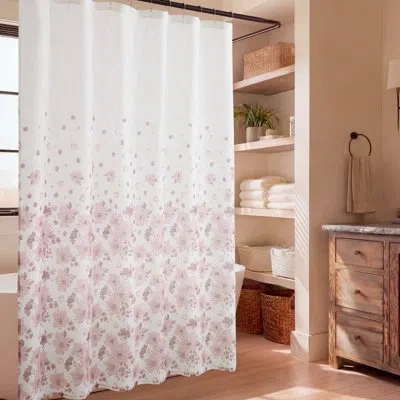 Lucky Brand 70" W X 72" L Faux Linen Shower Curtain 1-piece In Rose