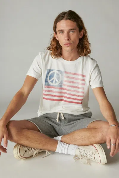 Lucky Brand 7m85551 T-shirt Men's Large White Cotton Peace Flag Crew Neck App896