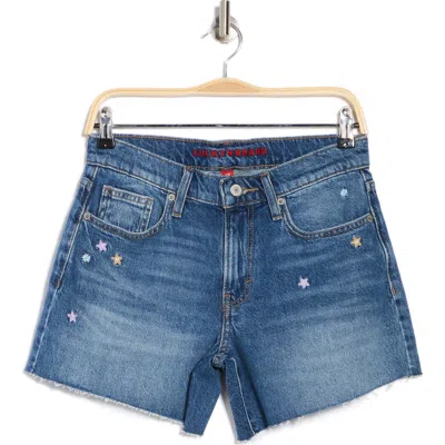 Lucky Brand '90s Embroidered Raw Hem Denim Shorts In Blue