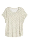 LUCKY BRAND ABSTRACT FLORAL SHORT SLEEVE KNIT TOP