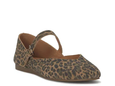 Lucky Brand Albajane Mary Jane Flat In Beige Leopard Print Suede