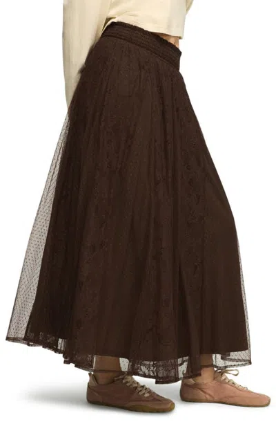 Lucky Brand Allover Lace Midi Skirt In Brown