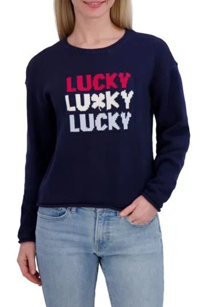 Lucky Brand Americana Crewneck Sweater In Blue