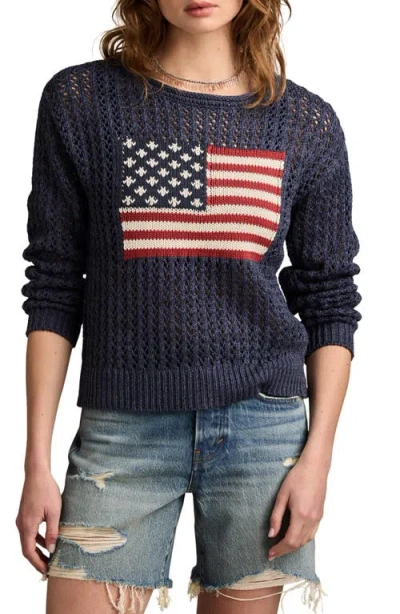 Lucky Brand Americana Flag Cotton Graphic Sweater In Blue