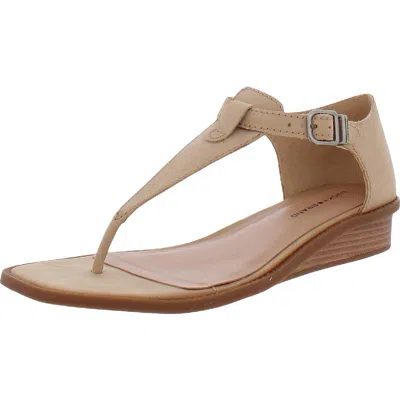 Lucky Brand Annamae Womens Leather Wedge Thong Sandals In Gold