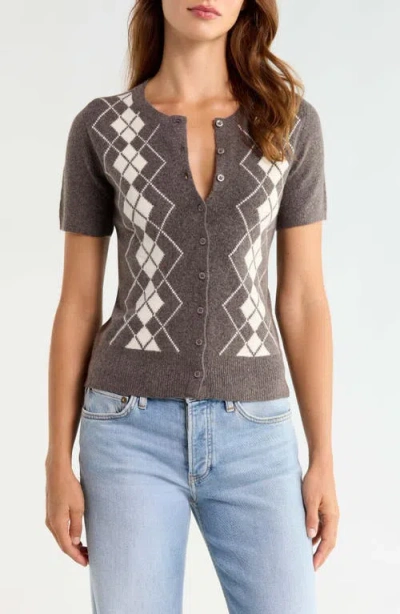 Lucky Brand Argyle Short Sleeve Sweater In Gray