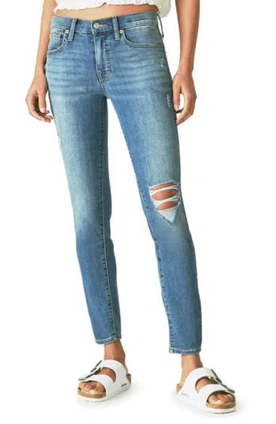 Lucky Brand Ava Mid Rise Ripped Super Skinny Jeans In Blue