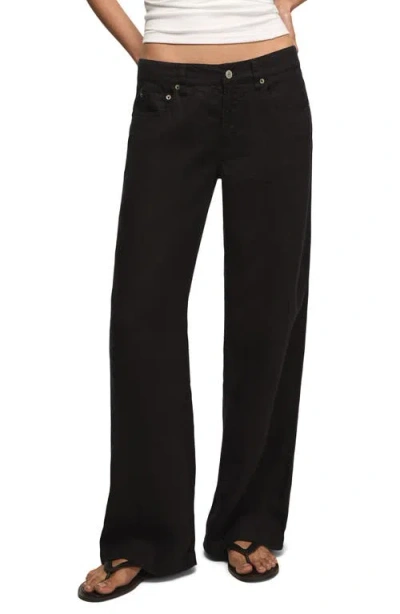 Lucky Brand Baggy Wide Leg Linen Pants In Black