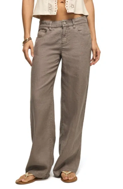 Lucky Brand Baggy Wide Leg Linen Pants In Brown