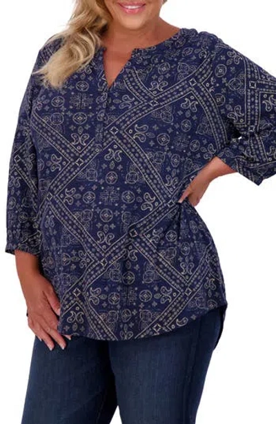 Lucky Brand Bandana Print Cotton Blend Top In Blue Multi