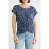 Lucky Brand Bandana Print Twist Front T-shirt In Blue