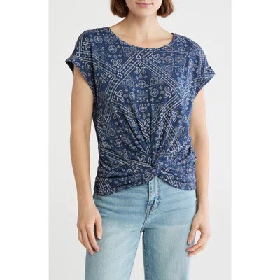 Lucky Brand Bandana Print Twist Front T-shirt In Blue