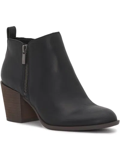 Lucky Brand Baselmid Womens Leather Stacked Heel Ankle Boots In Black