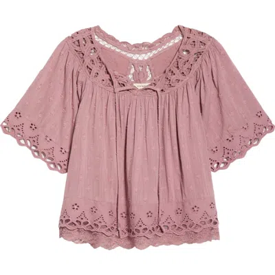 Lucky Brand Battenburg Lace Embroidered Top In Pink