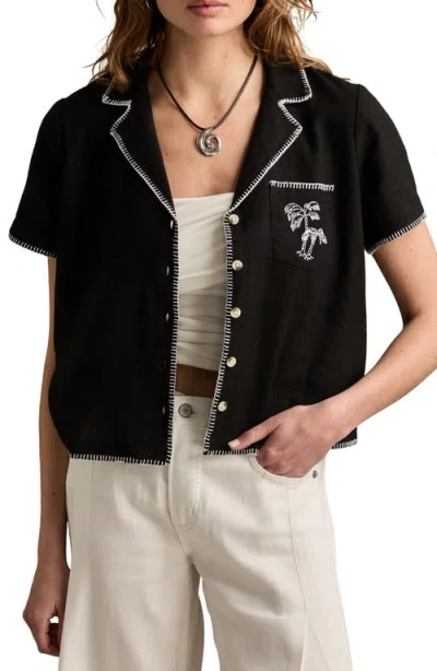 Lucky Brand Beach Embroidered Linen Blend Camp Shirt