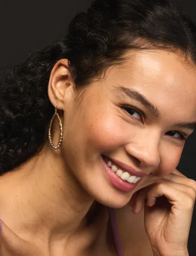 Lucky Brand Beaded Drop Hoop Earrings In Silver