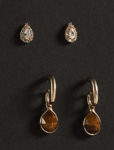 Lucky Brand Beaded Earring And Hoop Set In Gold