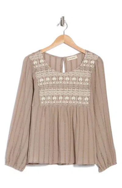 Lucky Brand Beaded Embroidered Top In Silver