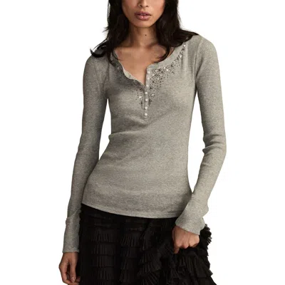 Lucky Brand Women's Embellished Long-sleeve Henley Top In Gray