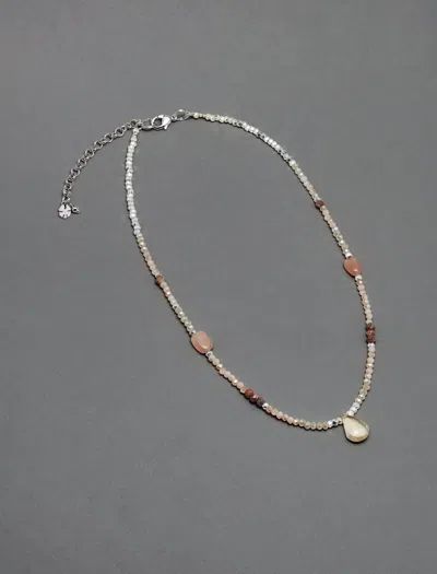 Lucky Brand Beaded Stone Collar Necklace In Grey