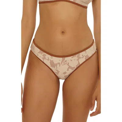 Lucky Brand Belize Contrast Binding Lace Overlay Hipster Bikini Bottoms In Neutral