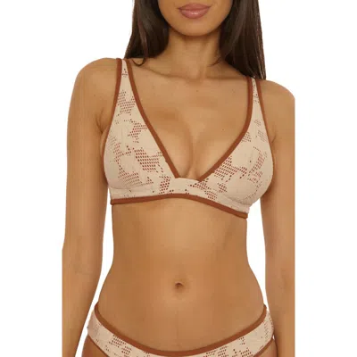 Lucky Brand Belize Lace Overlay Bikini Top In Brown