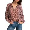 Lucky Brand Boho Floral Print Long Sleeve Top In Burgundy
