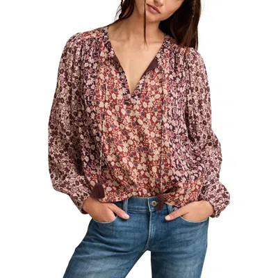 LUCKY BRAND LUCKY BRAND BOHO FLORAL PRINT LONG SLEEVE TOP