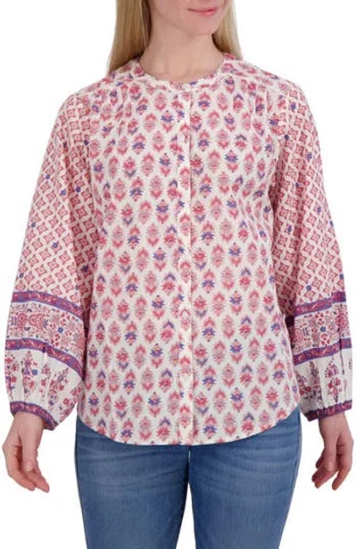 Lucky Brand Border Print Button-up Shirt In Purple Combo