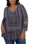 Lucky Brand Border Print Top In Black