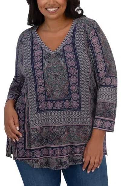 Lucky Brand Border Print Top In Black