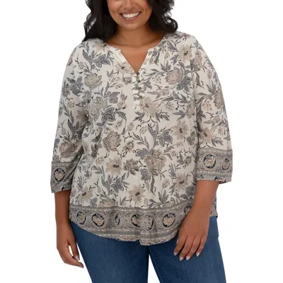 Lucky Brand Border Print Top In Black