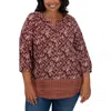 Lucky Brand Border Print Top In Burgundy Multi