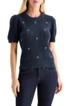 Lucky Brand Bow Embroidered Short Sleeve Sweater In Blue