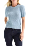 Lucky Brand Bow Embroidered Short Sleeve Sweater In Blue