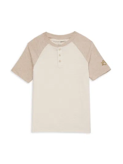 Lucky Brand Kids' Boy's Raglan-sleeve Henley T-shirt In Beige Heather