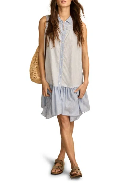 Lucky Brand Breezy Handkerchief Hem Sleeveless Shirtdress In Blue Stripe