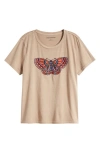 LUCKY BRAND BUTTERFLY EMBROIDERED COTTON T-SHIRT