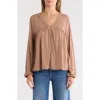 Lucky Brand Button & Loop Top In Brown