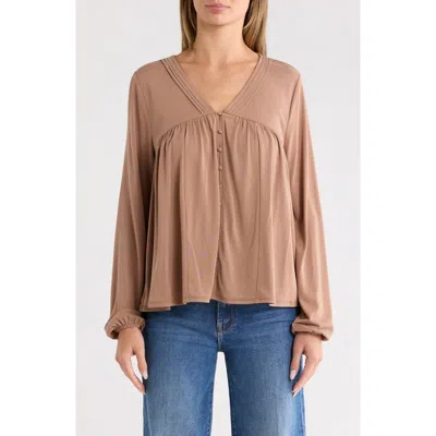 Lucky Brand Button & Loop Top In Brown