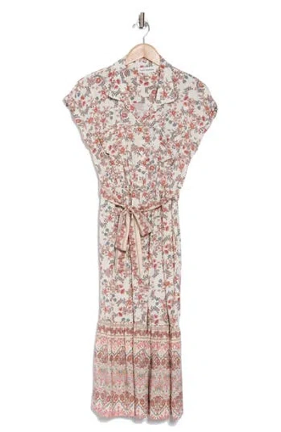 Lucky Brand Button Down Shirtdress In Sand Border