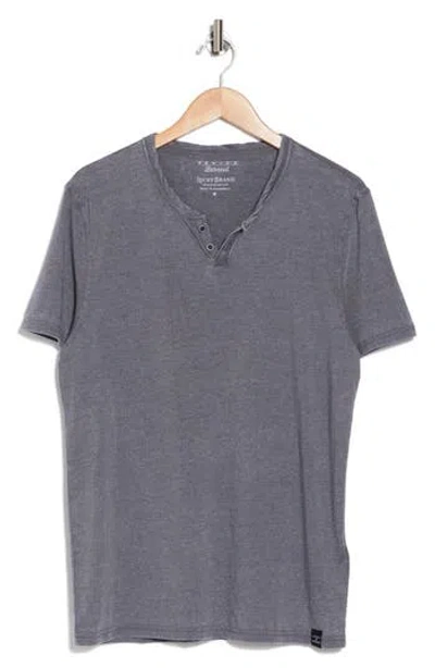 Lucky Brand Button Notch Neck T-shirt In Gray Pinstripe