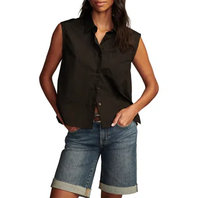 Lucky Brand Button-up Sleeveless Top In Black