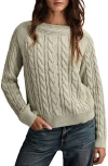 Lucky Brand Cable Stitch Boat Neck Cotton Sweater In Green