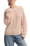 Lucky Brand Cable Stitch Boat Neck Cotton Sweater In Pink