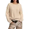 Lucky Brand Cable Stitch Crewneck Cotton Sweater In Brown