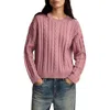 Lucky Brand Cable Stitch Crewneck Cotton Sweater In Pink